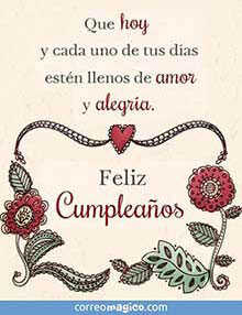 Tarjeta de Cumpleaos gratis. Que hoy y cada uno de tus dias...
