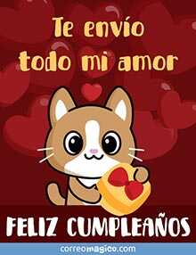 Tarjeta de Cumpleaos gratis. Te envo todo mi amor	
